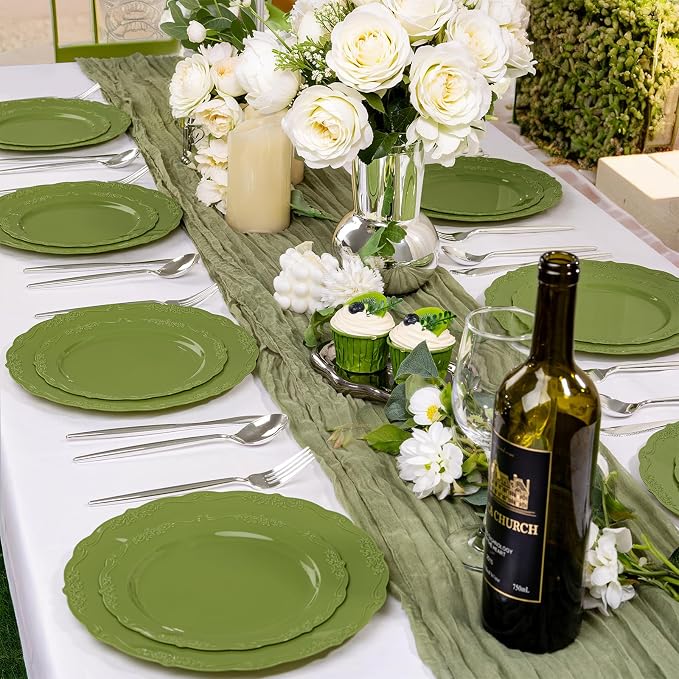 U-QE 100PCS Olive Green Plastic Plates - Image 3
