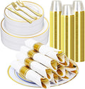 Zcaukya 350 PCS Gold Plastic Dinnerware Set by Zcaukya%7CBringYouHappyTime