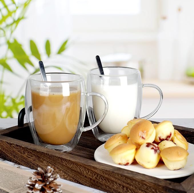LIBWYS 6 Pack Double Walled Coffee Cups Glasses Mug 12oz Borosilicate Glass | - Image 2