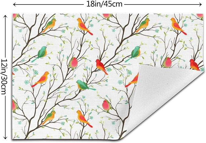 Birds on Tree Placemats Set of 4 Linen Decorative Table Mat - Image 4