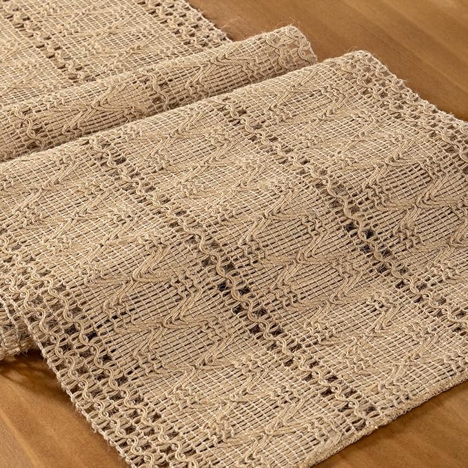 Burlap Boho Table Runner Farmhouse Jute Bamboo Table Runner 12x48 Inch | Small by MLMC