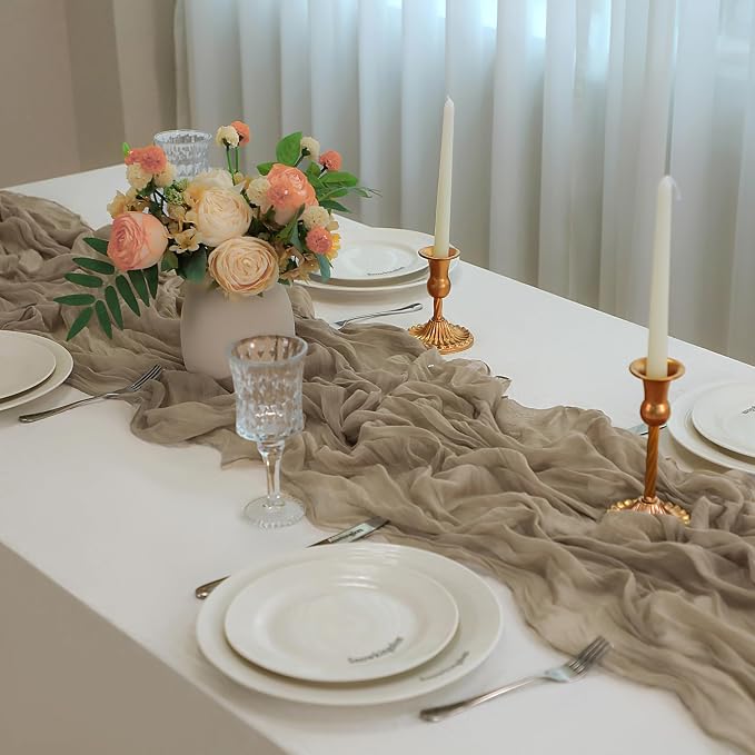 Snowkingdom Nude Brown Cheesecloth Table Runner Taupe Light Tan 120 Inch Long - Image 6