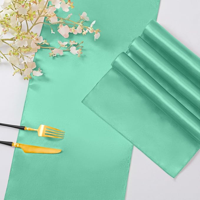 Horbaunal 12 Pack Aqua Satin Table Runner 12 x 108 Inch | Smooth Table Runners - Image 5