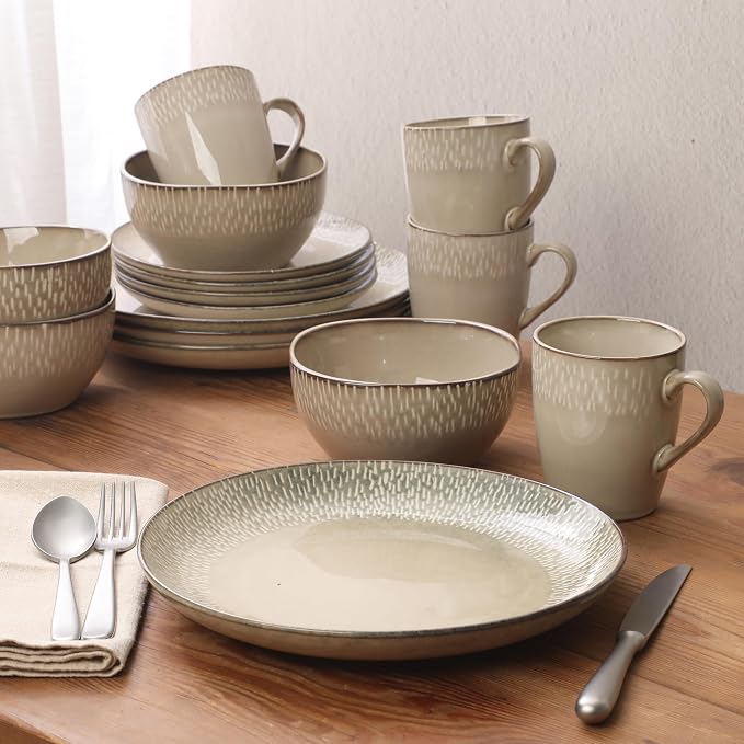 Gibson Elite Jasper 16 Piece Plates and Bowls Reactive Glaze Dishes Stoneware - Image 6
