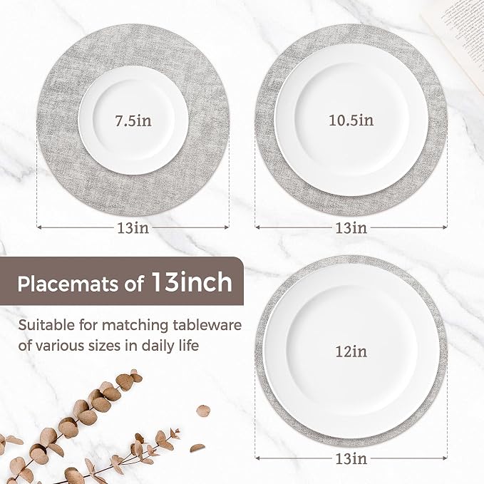 13" Round Placemats Set of 8, Reversible Faux Leather Heat Resistant Table Mats - Image 2