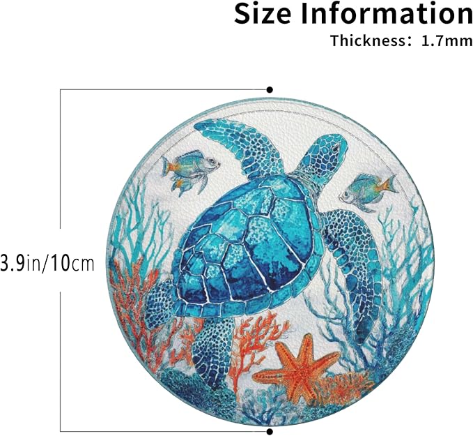 Sea Coasters Leather Round Drink Coasters 6 Pcs Set - Image 3