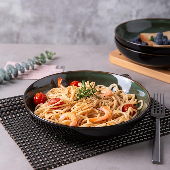 LERATIO 9.0" Ceramic Pasta Bowls Set of 6, 38oz Large Stoneware Bowls Set | - Image 6