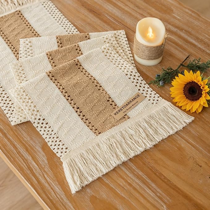 Keketoarrange Boho Macrame Table Runner 12x72 Inch | Woven Burlap Rustic Runner by KEKETOARRANGE