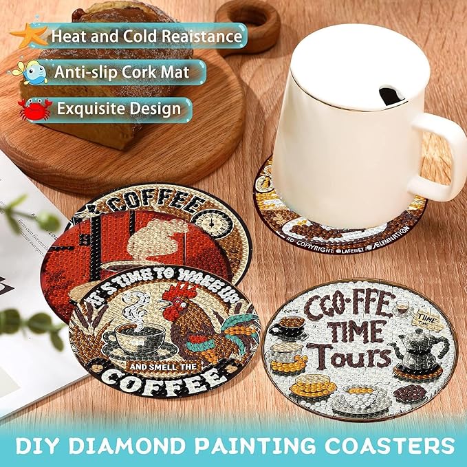 Ekuxom 8 PCS Coffee Diamond Art Coasters Kits - Image 3