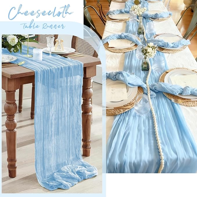 3 Pack Baby Blue Cheesecloth Table Runner, 17 x 108 Inch, Gauze Cheese Cloth - Image 7