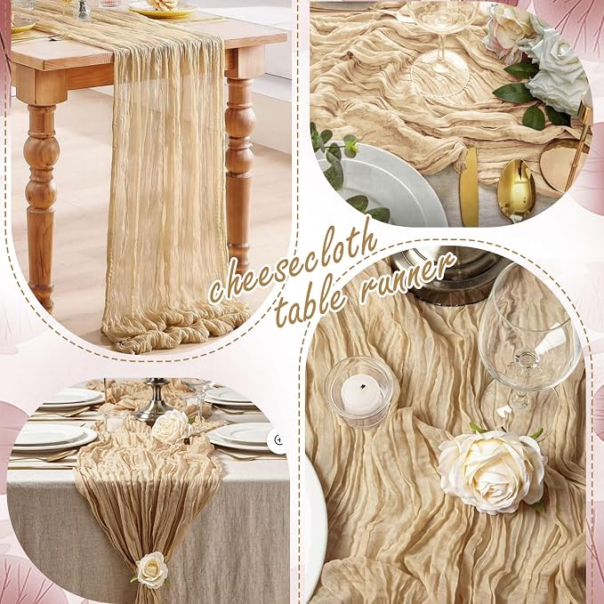 20 Pack Beige Cheesecloth Table Runner 10FT Long Boho Gauze Fabric Table Runner - Image 6