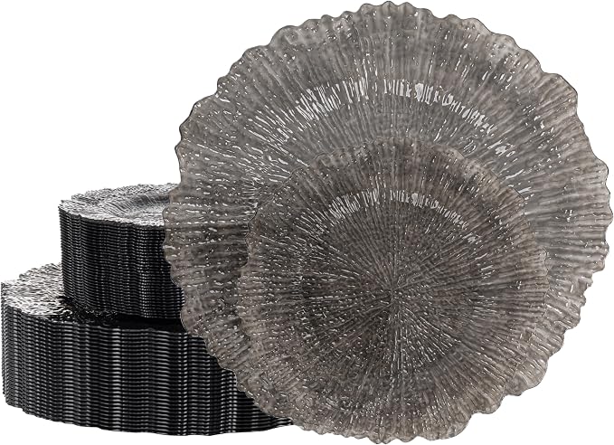 U-QE 60PCS Clear Black Plastic Plates, Heavy Duty Black Disposable Plates by U-QE