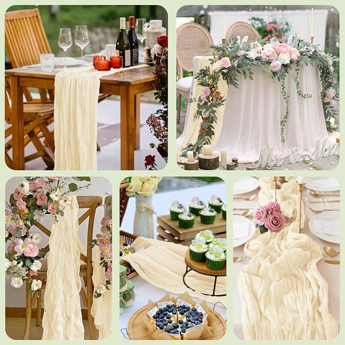 Cheesecloth Table Runner Beige 10FT Boho Gauze Runner, 3 Pack | 120 Inch Cheese - Image 7