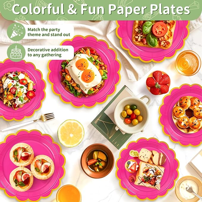 50 Pcs Hot Pink Paper Plates Disposable, Dessert Cake Plates, - Image 5