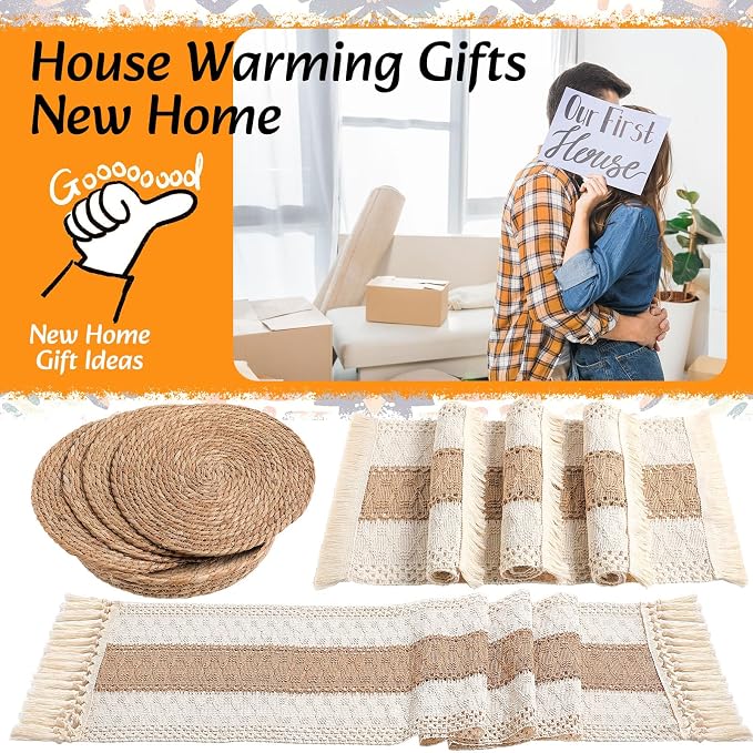 Boho Placemats 4/6/8 Set of Round Woven Placemat Macrame Style Bicolor - Image 7