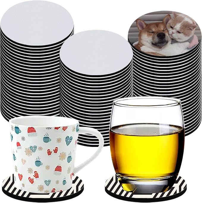 80 PCS Sublimation Blank Cup Coasters Bulk, 4x4 Inch Round Blank Cup Mat Rubber by OKBA