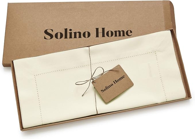 Solino Home Cotton Linen Dining Table Runner Ivory Hemstitch, 14 x 108 in | - Image 4