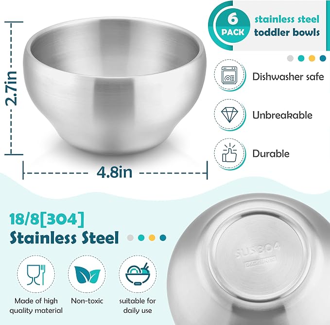 HaWare 6-Piece Kids Bowls, 12oz SUS304 Metal Bowl - Image 2