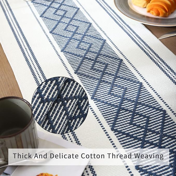 Woven Table Runners Farmhouse Style, Boho Table Runners 108 inches Long - Image 4