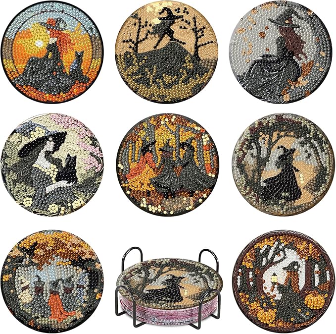 8 Pack Witch Diamond Art Coasters Kits- Diamond Painting Coasters Kit | by VIGEGU