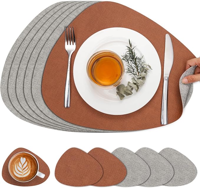 Faux Leather Placemats Set of 6, Dual Sided by Chitomars