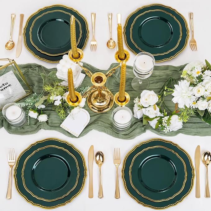 60 Pcs Green Gold Dessert Plates - Image 4