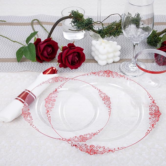 175 Pcs Clear Red Plates for Party | Red Party Plates Set for 25 Guests - Image 7