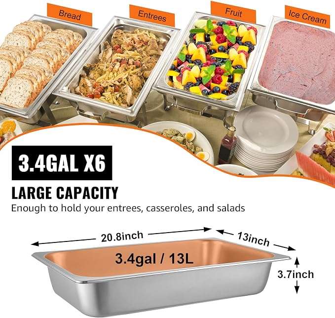 VEVOR 6 Pack Stainless Steel Hotel Pans, Full Size 4Inch Deep 22 Gauge/ 0.8mm - Image 4
