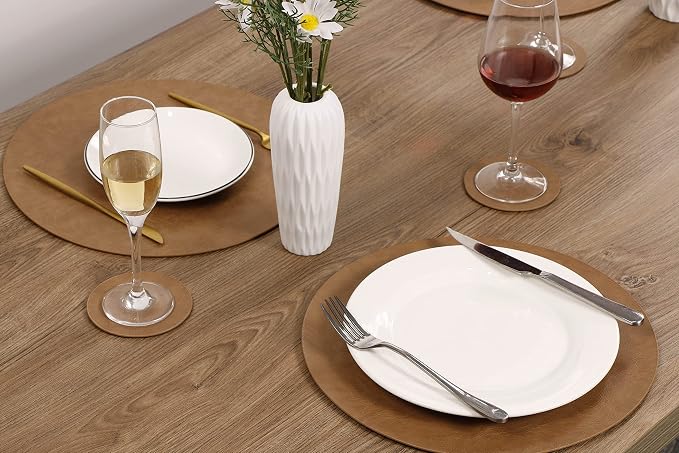 Jovono Embossed PU Leather Placemats, Waterproof Coffee Coasters, Kitchen Table - Image 6