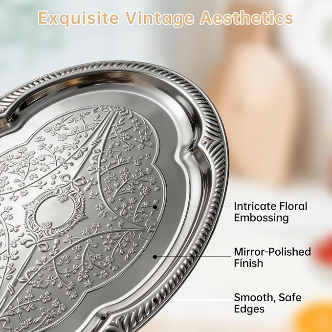 4-pcs 20.3" x 15.1"Large Silver Serving Trays Set, Stainless Steel Decorative - Image 3