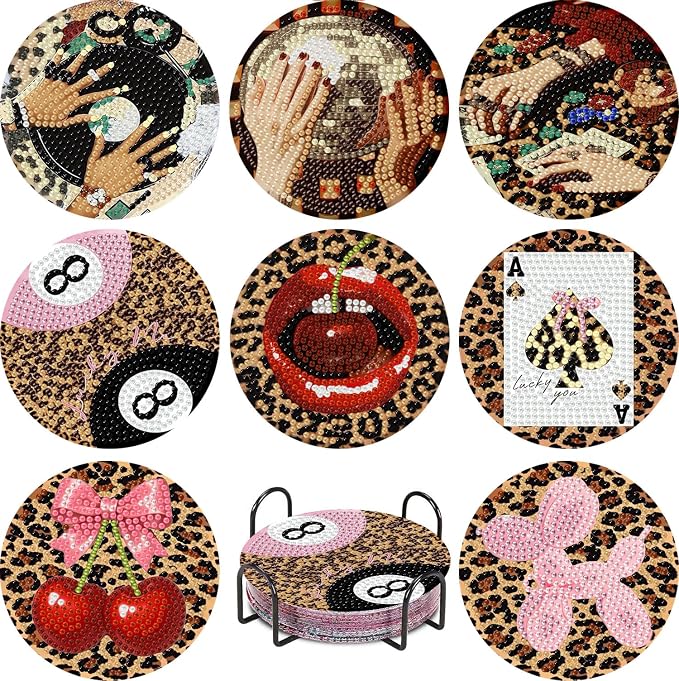 8 Pack Leopard Diamond Art Coasters Kits- Diamond Painting Coasters Kits | by VIGEGU
