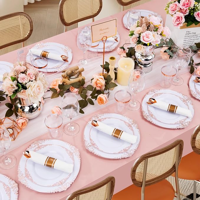 350 Pcs Rose Gold Plates for Party | Elegant Dinnerware for 50 Guests, Includes - Image 6