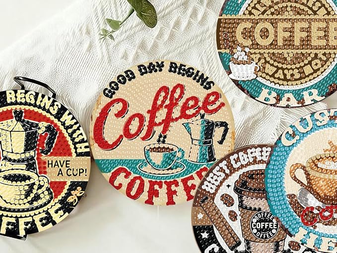 Benjenes 8 PCS Coffee Diamond Art Coasters Kits | Diamond Paintings Coasters - Image 7