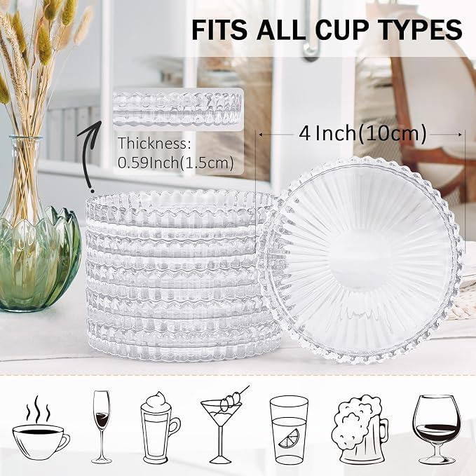 Modern Clear Glass Coasters Set of 6, Cute Coasters Table Mats - Image 2