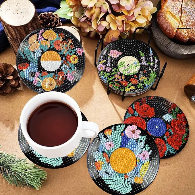 8 Pack Vinyl Record Diamond Art Coasters Kits- Diamond Painting Coaster Kit | - Image 2