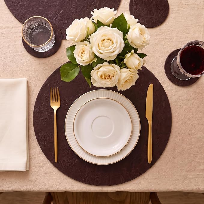 Embossed PU Leather Placemats, Waterproof Coffee Coasters, Kitchen Table Mats - Image 6