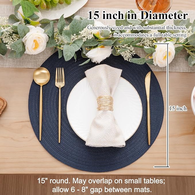 SHACOS Round Placemats Set of 6 Washable 15 inch Circle Polyester Woven Braided - Image 4