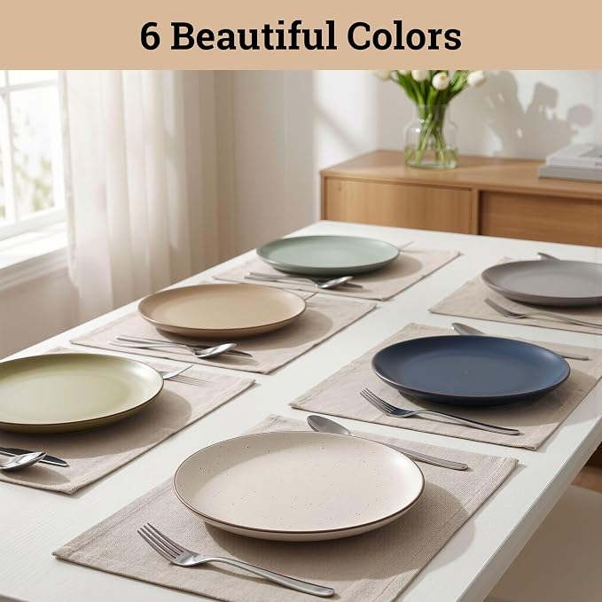 Ceramic Dinner Plates Set of 6, 10.25 Inch, 6 Beautiful Colors | Safe - Image 8