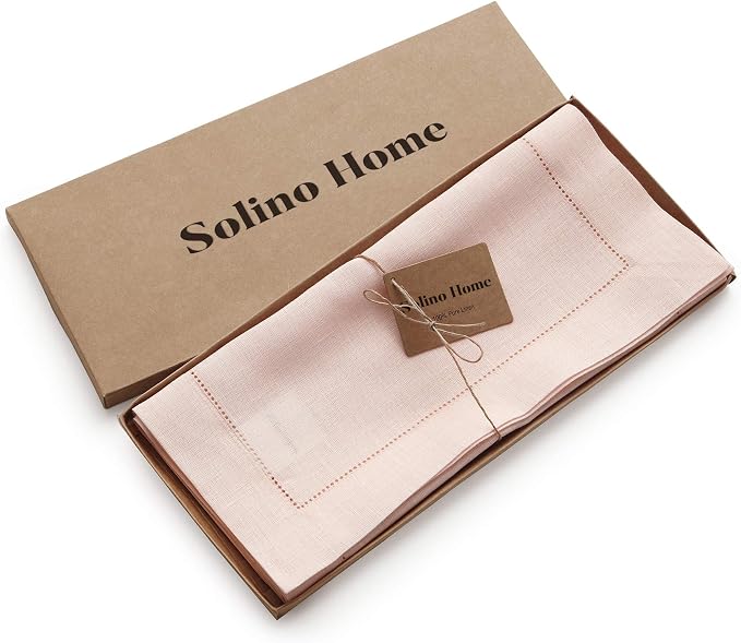 Solino Home 100% Pure Linen Dining Table Runner Pink Hemstitch, 14 x 108 in | - Image 5