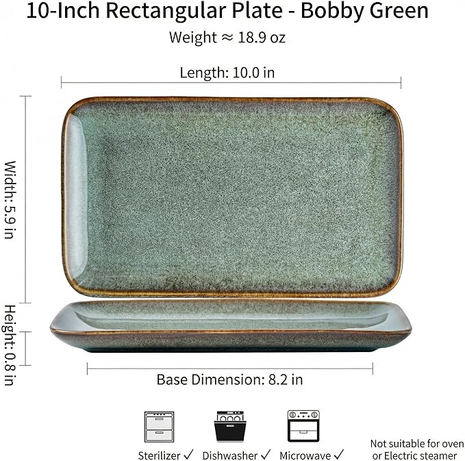 Unique Glazed Green Ceramic Tray, 10 Inch Rectangular Serving Platter | - Image 6
