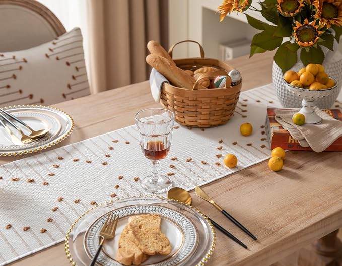 Boho Table Runner 13 x 90 Inch Long Natural Cotton Woven Runner - Image 3