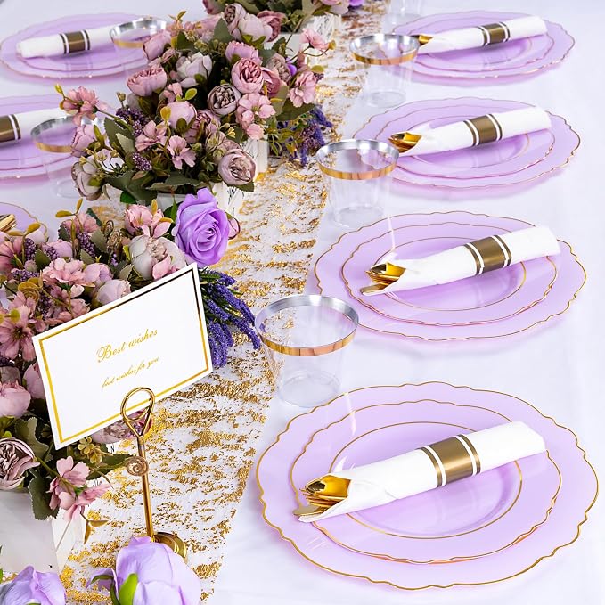 350PCS Purple Plastic Plates - Image 2