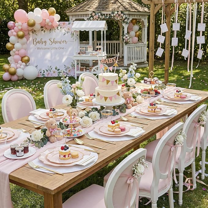 175Pcs Pink Plastic Plates - Image 6