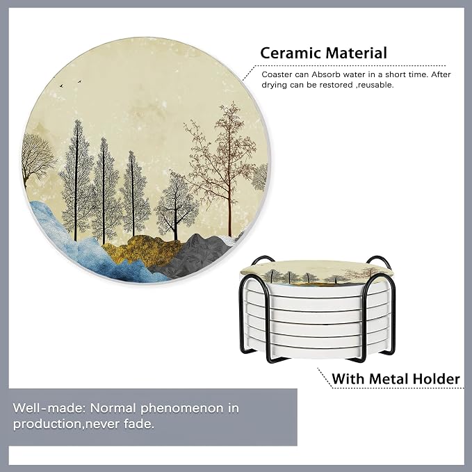 6 Pcs Coasters for Drinks with Holder, Great Gift for Housewarming, Room Decor - Image 5