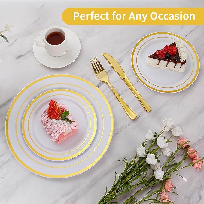 200PCS Gold Plastic Plates, Heavy Duty Disposable Gold Plates - Image 3