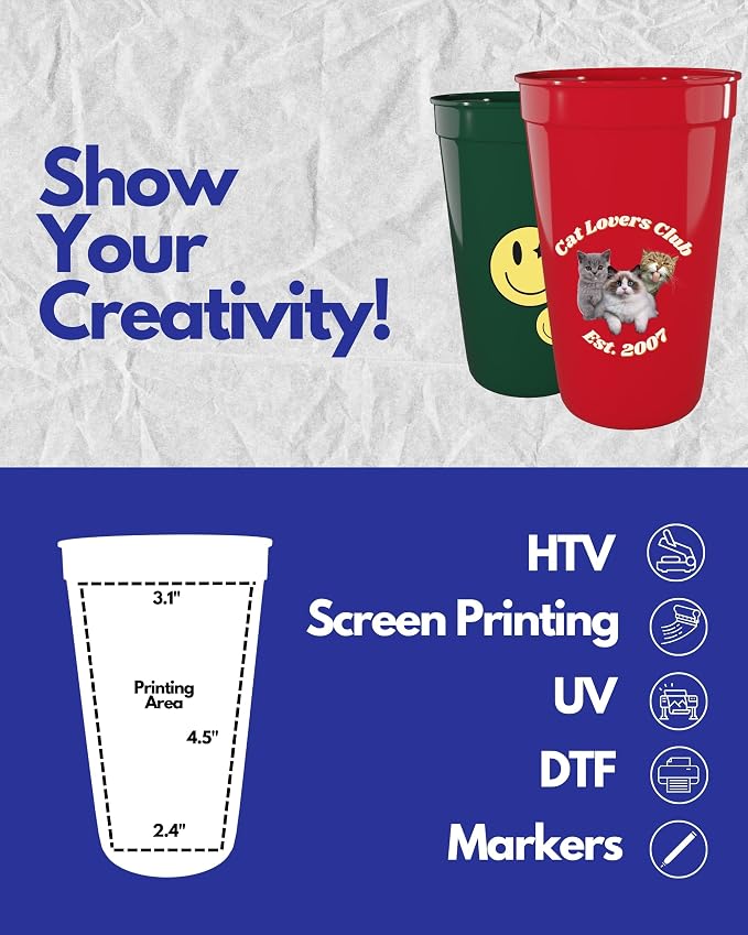PartyPrints 10 Pack 22 oz Assorted Reusable Blank Plastic Cups, Colored Plastic - Image 3