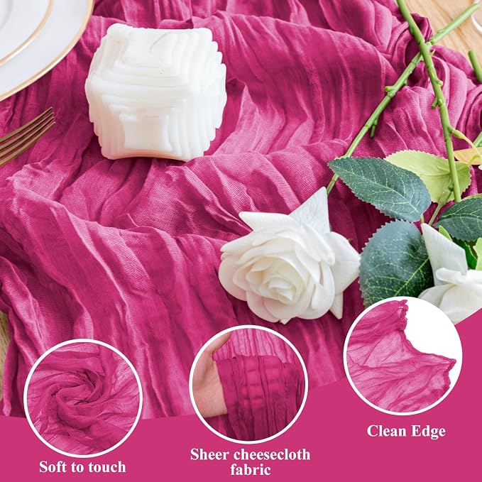 Cheesecloth Table Runner Fushia 10FT Boho Gauze Runner, 2 Pack | 120 Inch - Image 3