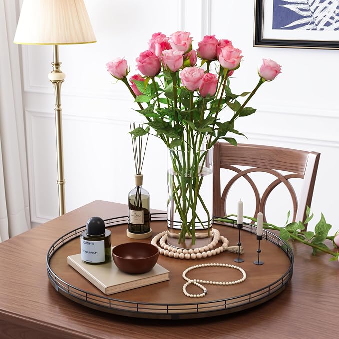AMH 24-Inch Extra Large Farmhouse Oak Lazy Susan Organizer, Walnut Finish | - Image 3