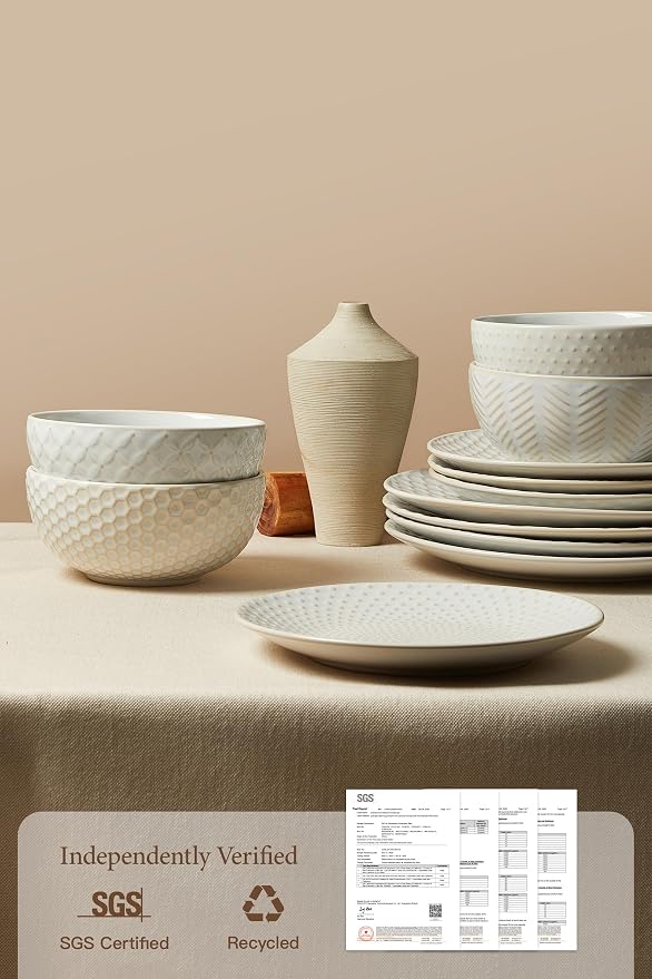 24 Piece Dinnerware Sets for 8, Premium Stoneware Plates and Bowls Sets - Image 4