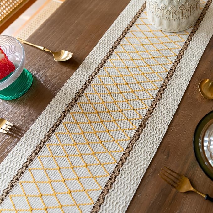 EMMTEEY Macrame Table Runner Boho Style 36 Inches Long, Hexagonal Yellow | - Image 4